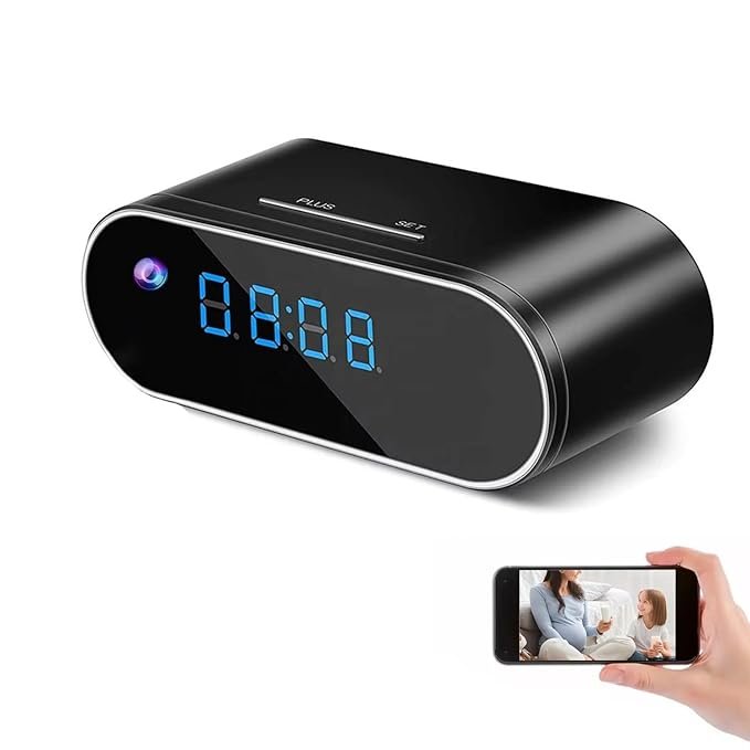 Digital Table Clock Camera WiFi 4k 1080p Full HD Video Audio Live View in Smartphone Night Vision, Motion Detection Security Camera for Home,Office
